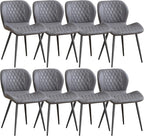 Dining Chairs Set of 8, Comfy Modern Dining Chairs with Thick Cushions, Upholstered Fabric Kitchen Side Chairs with Adjustable Metal Legs for Dining Room (Dark Grey)