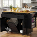 YESHOMY Kitchen Island on Wheels with Trash Cabinet, 56" Mobile Cart with Drop Leaf and Drawers, Rolling Portable Table with Spice Rack & Towel Holder for Dining Room, Black