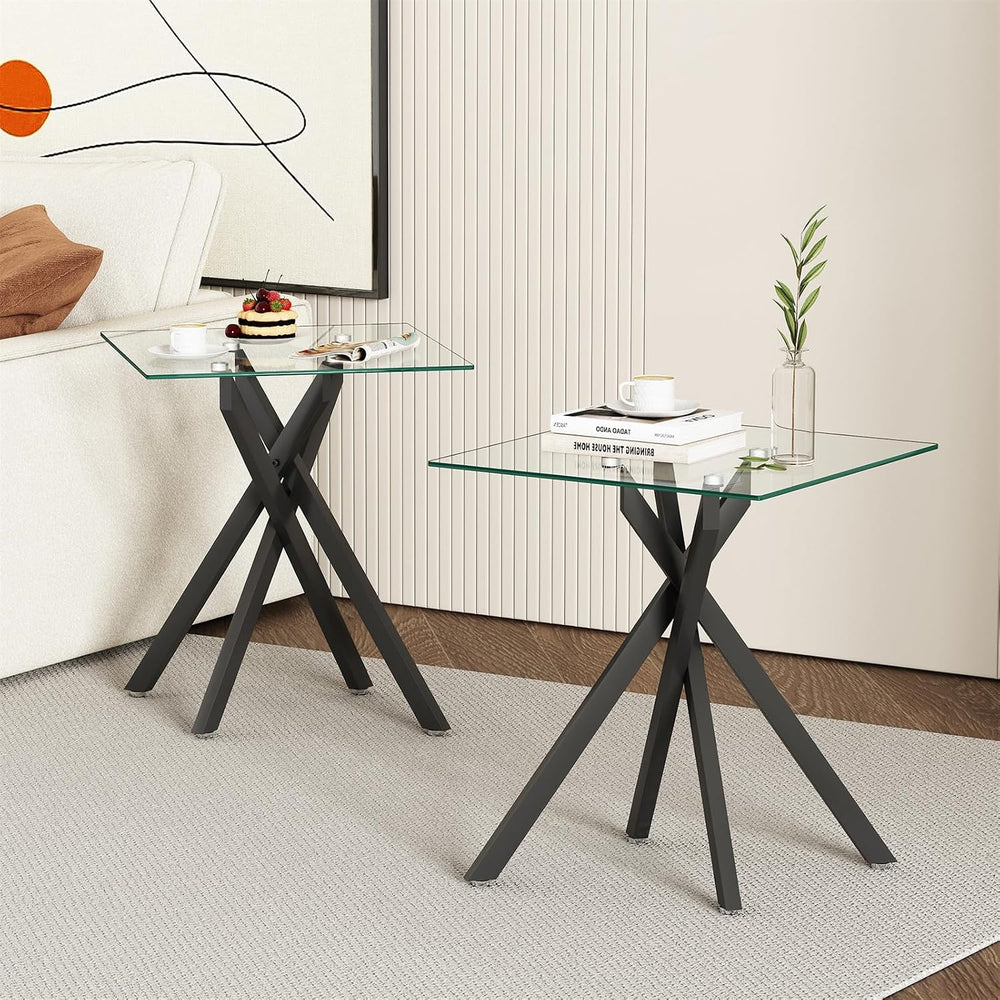 Modern Square End Table with Glass Top, Glass End Side Table for Living Room ...