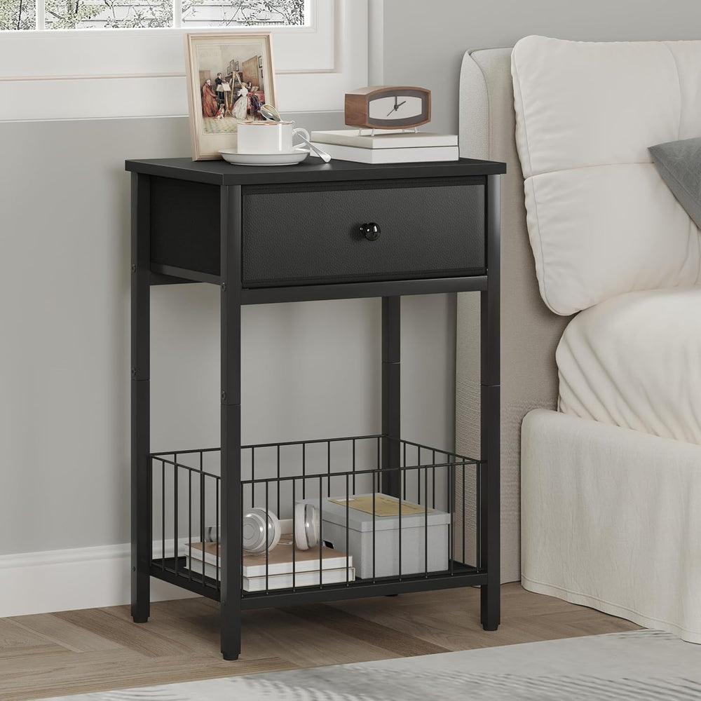 Small nightstand, Bed Side Tables Bedroom, Black Side Table, end Table with D...