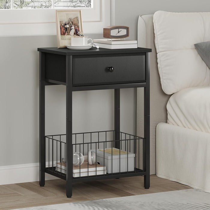 Small nightstand, Bed Side Tables Bedroom, Black Side Table, end Table with Drawer, one Drawer nightstand, Black end Table LNT0061BK
