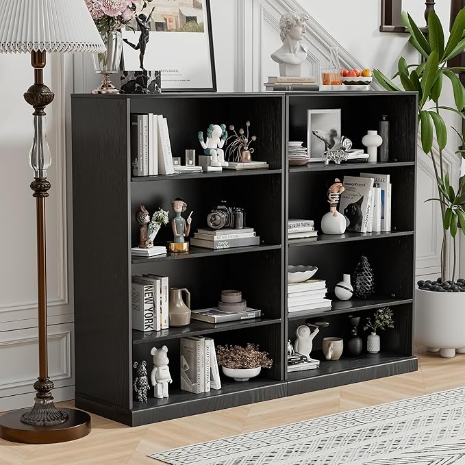 49" Wooden Book Shelf, 2 Shelf Bookcase, Modern Bookshelf with Adjustable Shelf for Home Office, Study Room, Black