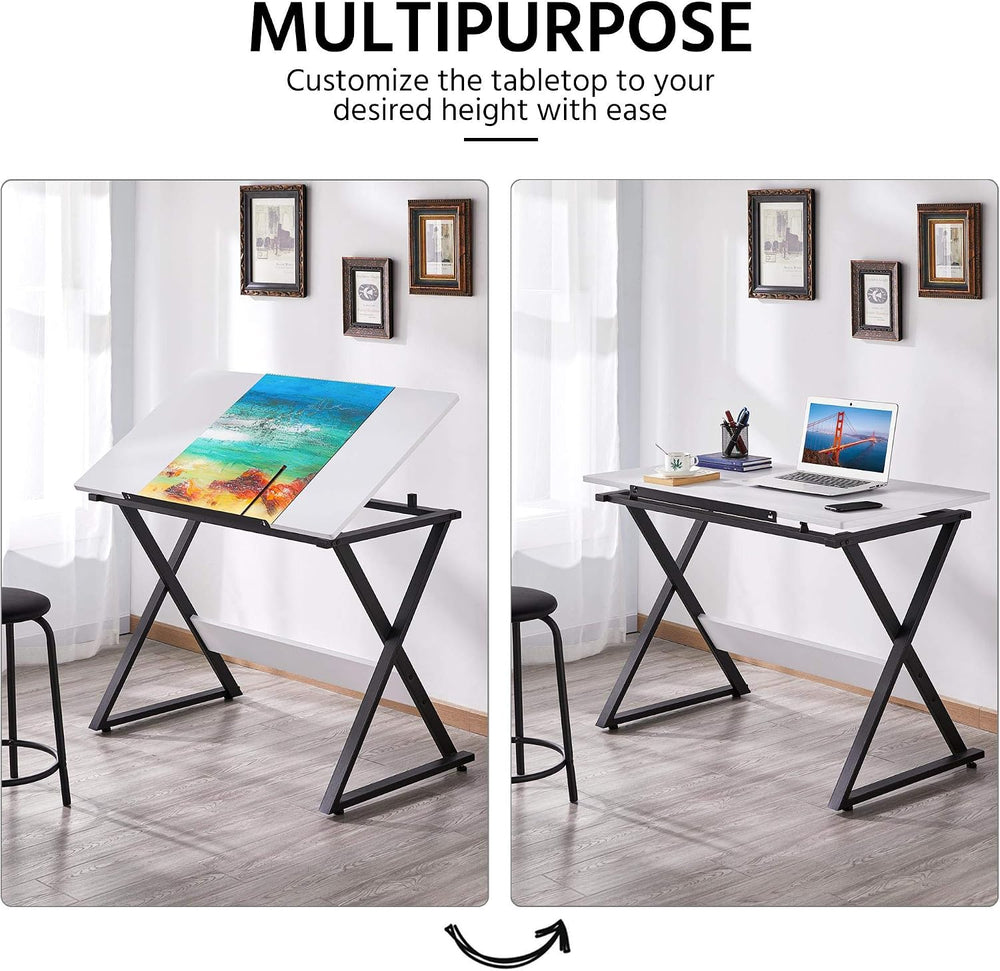 Yaheetech Height Adjustable Drafting Table, Tilting Art Desk, White | Sturdy ...