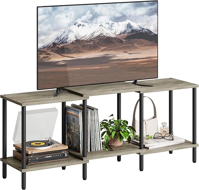 TV Stand, Entertainment Center, Industrial TV Media Console Table with Open Storage Shelves, 2 Tier TV Cabinet for Living Room, Bedroom
