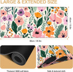 Large Mouse Pad, Floral Garden Desk Mat, Extended Gaming Mouse Pad with Non-Slip Rubber Base, Thick 3mm Smooth Surface Keyboard Mat for Office & Home,35.5 x 15.8 in