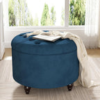 24 Inch Round Storage Ottoman,Modern Tufted Ottomans,Circular Coffee Table with Removable Top,Upholstered Large Ottoman with Storage Footrest Stool for Bedroom Living Room (Blue)