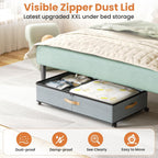 Under Bed Storage with Wheels, 72L XXL Under the Bed Storage Containers Large, 10‘’ Tall Adjustable Storage for Underbed with Lids, Rolling for Shoes, Clothes, Blankets, Grey