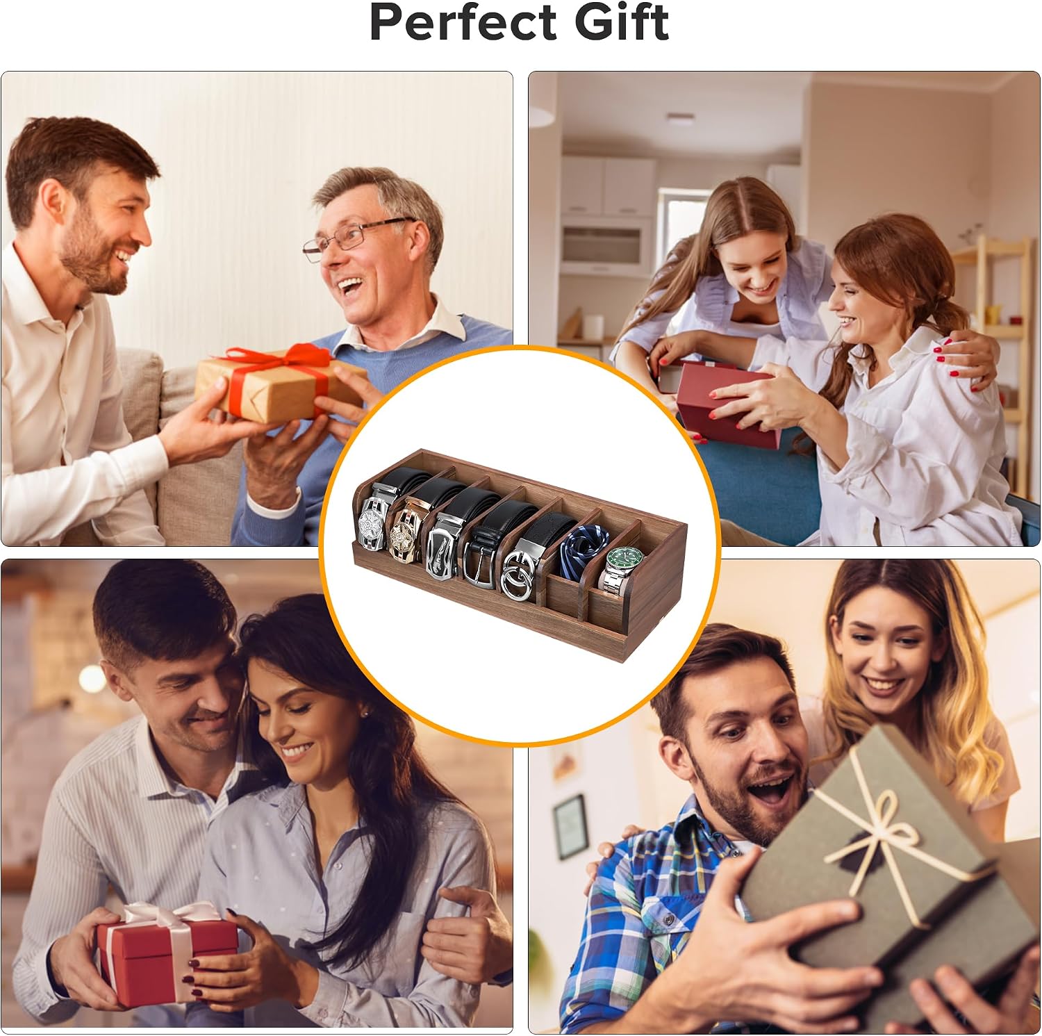 Belt organizer, 7 compartment belt holder belt hanger closet and belt organizer for drawer,belt rack, belt storage organizer, belt hangers for men and women (Acacia wood)