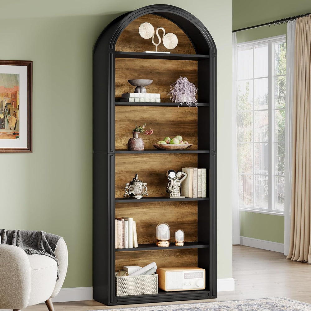 Tribesigns 6-Tier Black Arched Bookshelf, 77.16" Tall Arched Bookcase wi...