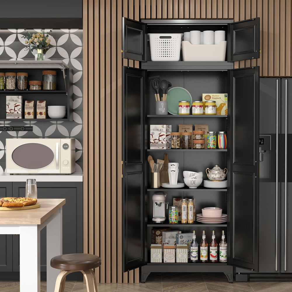 SteeLoong 90”Metal Pantry Storage Cabinet with Doors & 4 Adjustable Shelv...