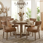 HNY Mid Century Modern Dining Chairs Set of 6, Farmhouse PU Leather Upholstered Accent Chairs Curved Nailhead Trim Backrest Kitchen Chairs, with Hardwood Frame, Brown