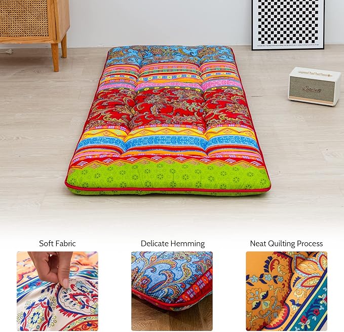 MAXYOYO Japanese Floor Mattress Futon Mattress, 4" Thicken Tatami Mat Sleeping Pad Foldable Roll Up Mat Boys Girls Dormitory Pad Kids Floor Lounger Pillow Bed, Charcoal Grey, Queen Size