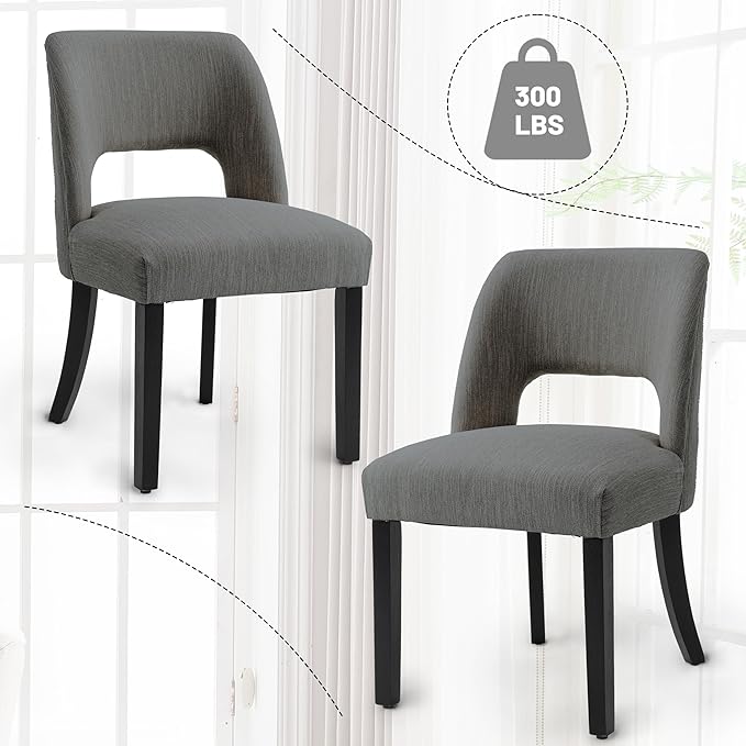 VKNOW Wooden Dining Chairs Set of 2, Modern Fabric Upholstered Dining Room Ch...
