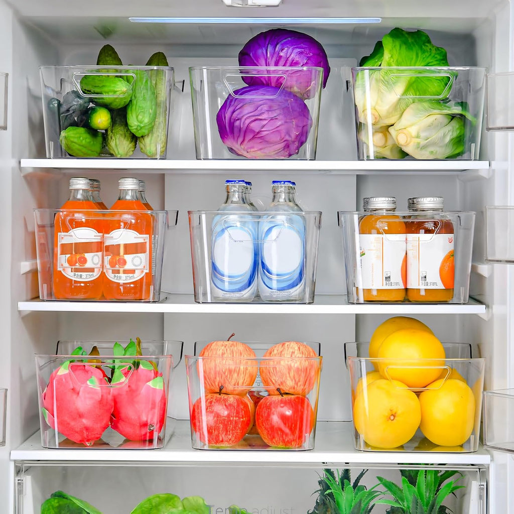 Clear Plastic Storage Bins - 12 Pack Pantry Organizers and Storage,Large Clear Pantry Organizer Bins, Plastic Containers with Handle for Kitchen,Freezer,Cabinet,Closet,Bathroom Under Sink