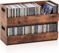 CroBlissful 2 Set Wooden Cd Storage Box, Holds 72 Cds(36 Each), Stackable Cd Holder Organizer with Magnetic Front Flap and Carrying Handles for Dvds, Cassette Tapes and Movie Cases (Rustic Wood Grain)