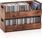 CroBlissful 2 Set Wooden Cd Storage Box, Holds 72 Cds(36 Each), Stackable Cd Holder Organizer with Magnetic Front Flap and Carrying Handles for Dvds, Cassette Tapes and Movie Cases (Rustic Wood Grain)