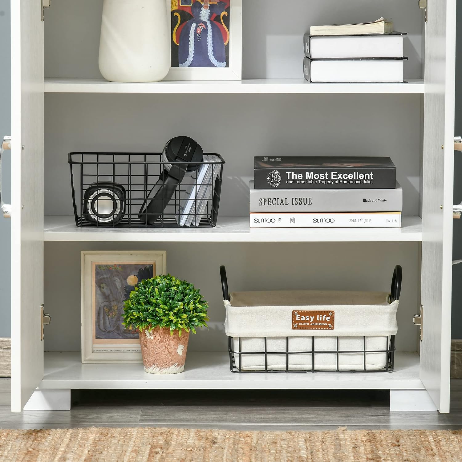HOMCOM Industrial Kitchen Pantry Cabinet with 4 Doors, White | Storage Shelves, Freestanding Storage Cabinet
