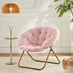 Simple Deluxe Comfy Chairs for Bedroom, Faux Fur Saucer Chair for Adults, Oversized Comfy Soft Saucer Chair, Padded Lazy Chair for Living Room Dorm Rooms, Pink