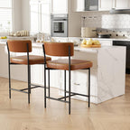 Bar Stools Set of 4, Faux Leather Counter Height Barstools with Curved Back, 25 Inch Upholstered Bar Chairs, Modern Counter Stools for Kitchen lsland, Caramel