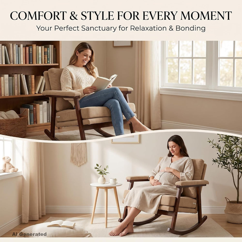 Modern Upholstered Rocking Chair Set of 2 with Solid Wood Frame