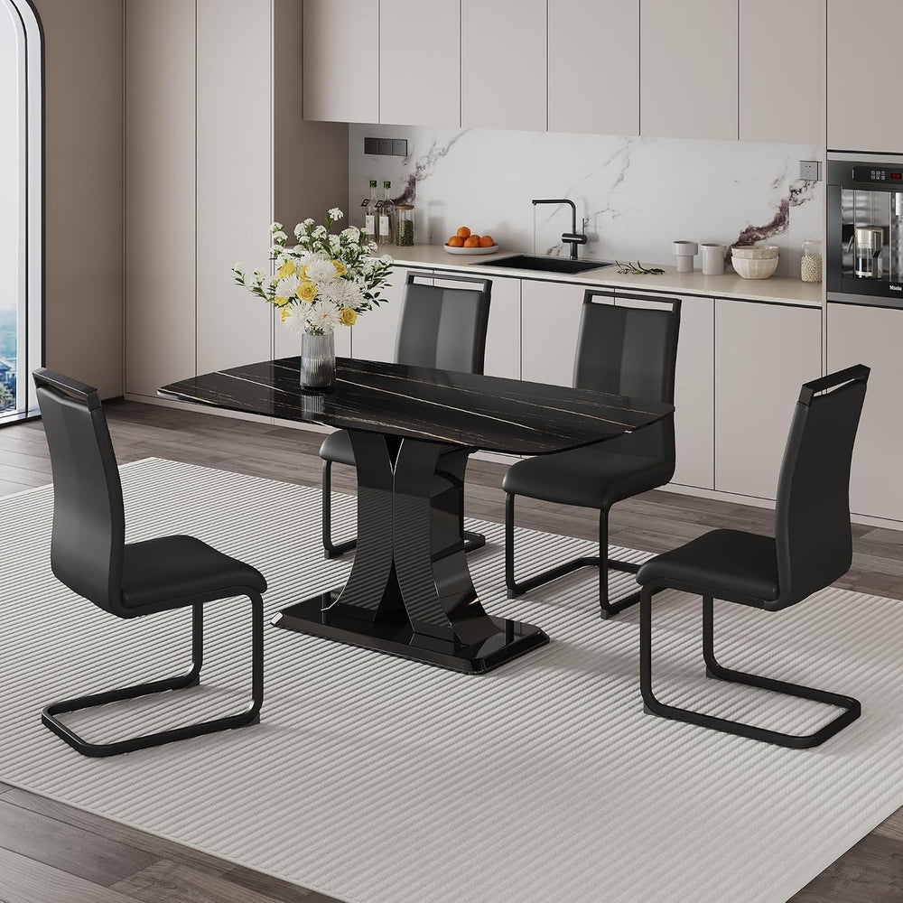 Modern Dining Table Set for 6, Faux Marble Kitchen Table Chairs Set, 63"...