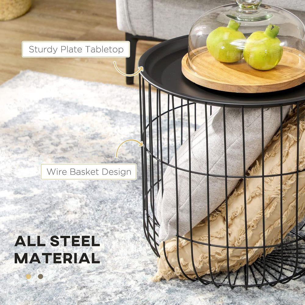 HOMCOM Nesting Coffee Tables Round Wire Basket Table Set of 2 Black | Removab...