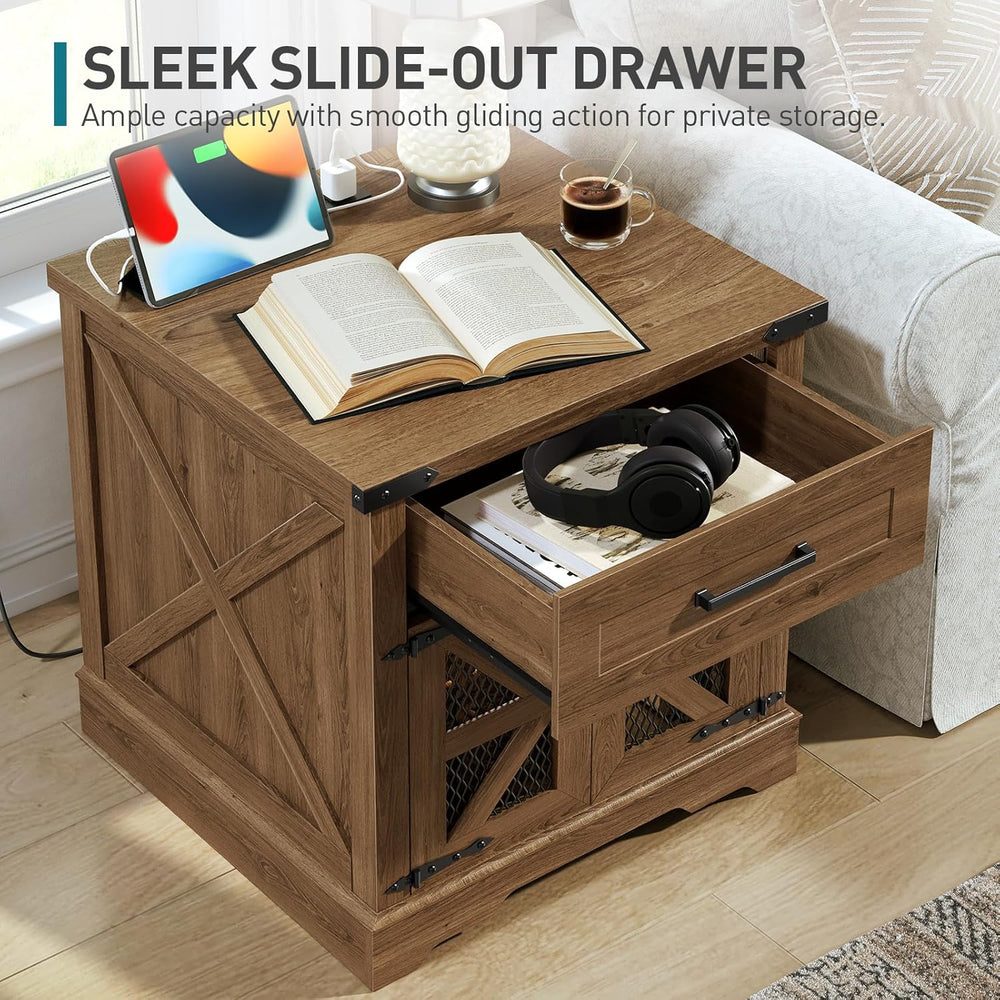 RALGEND Walnut Farmhouse End Table with Charging Station, 24" Large Sofa...