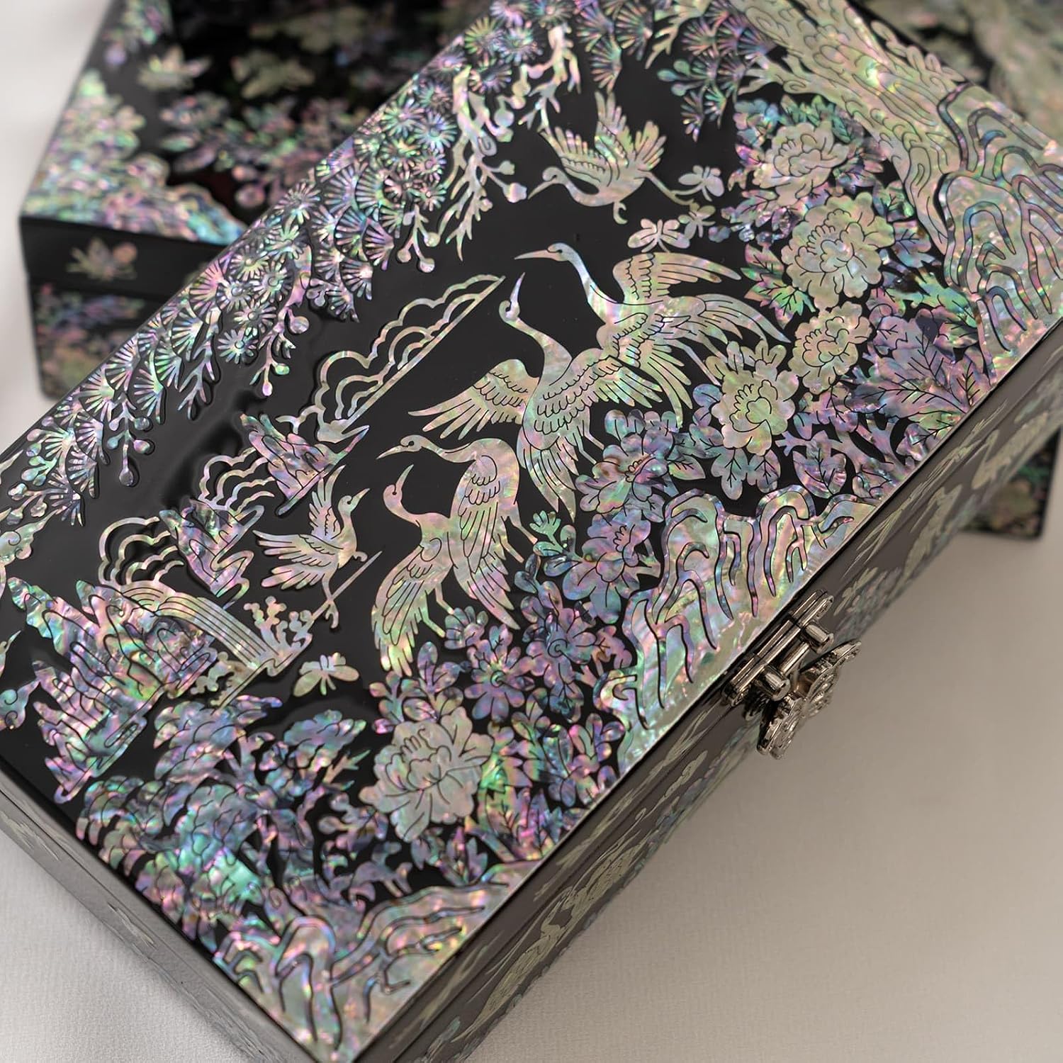 Mother of Pearl Jewelry Organizer box - Handmade Large Wooden Box Romantic Anniversary Birthday Gifts for women (Crane)