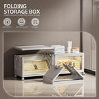 68 QT / 17 Gal White Storage Bins with 1 Lid - Collapsible Stackable Cabinet Organizer w/Wheels & Magnetic Doors, Plastic Storage Box for Office Closet Organization