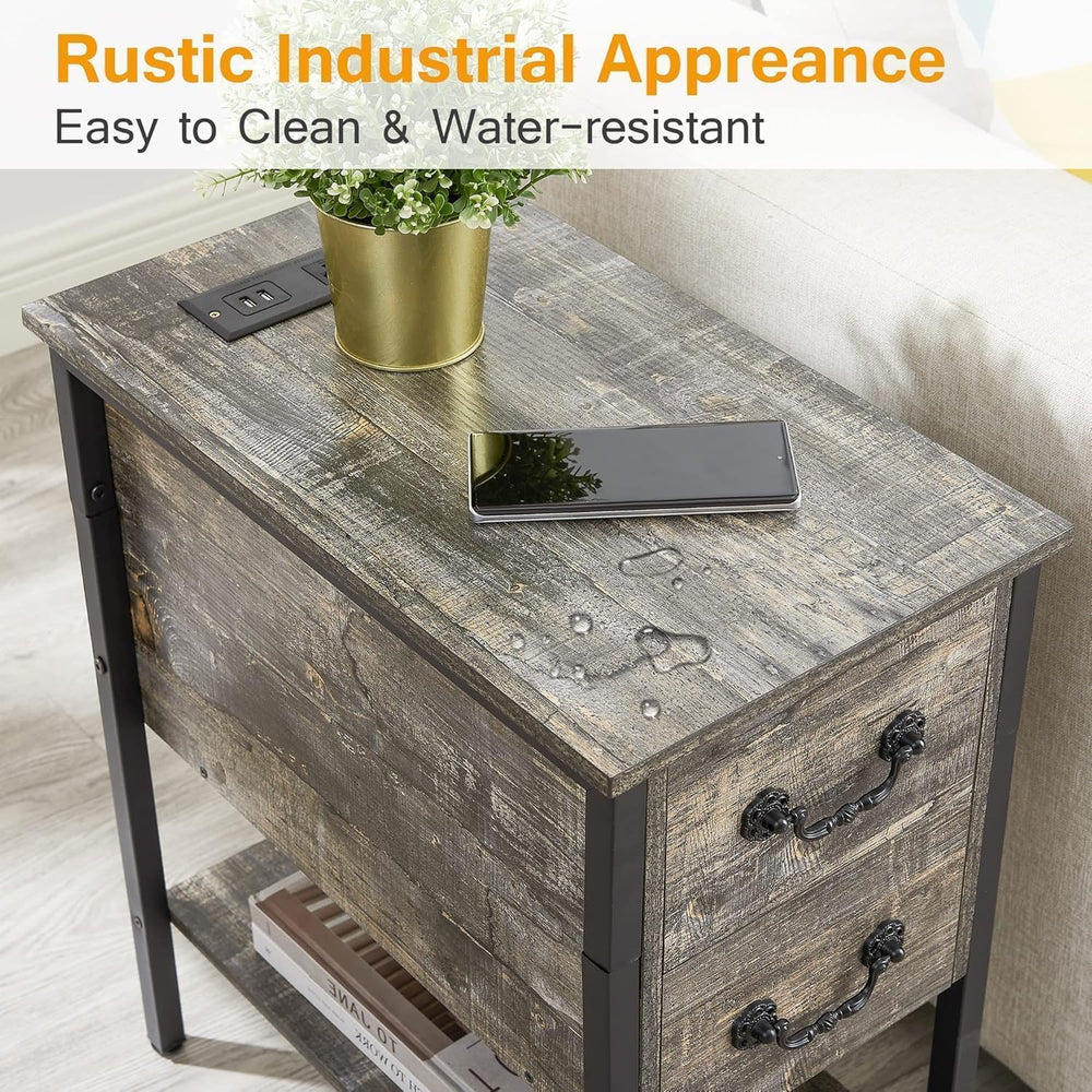VECELO End Tables,Narrow Nightstands with Charging Station & USB Ports &a...