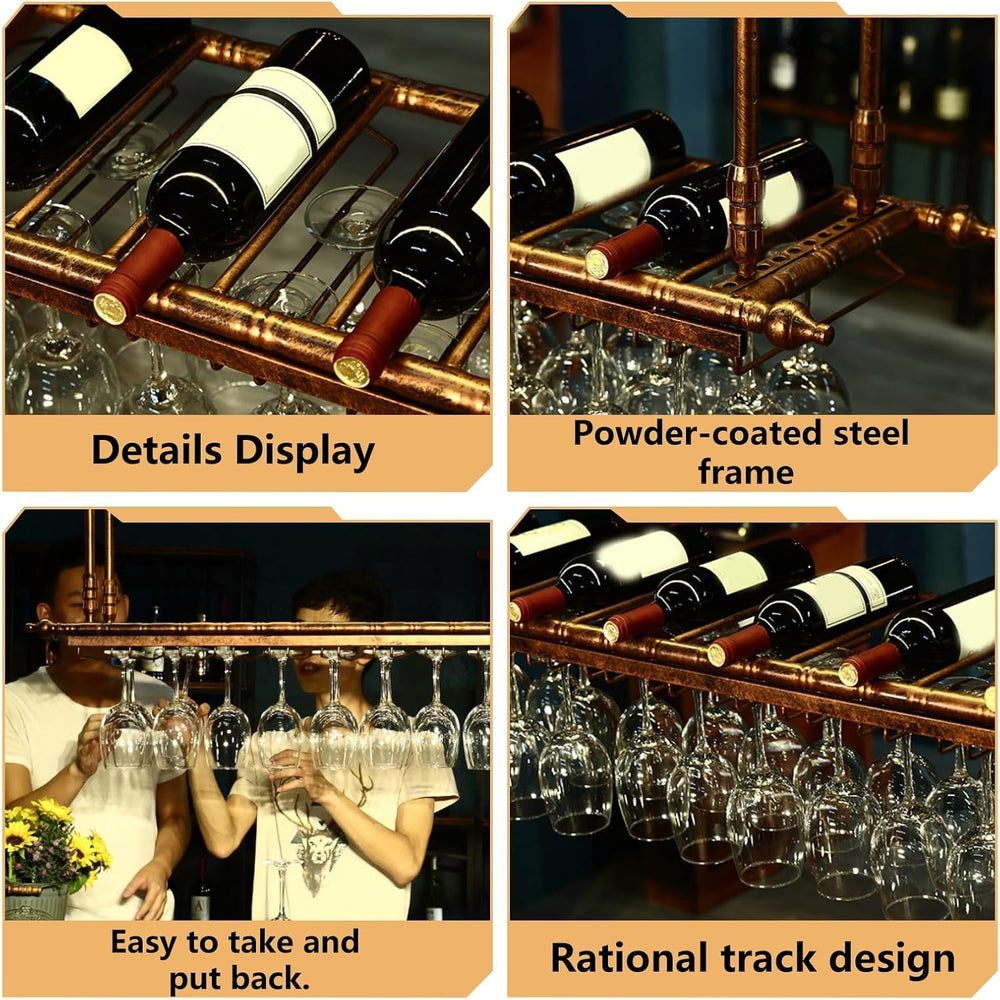 Ceiling Wine Rack Hanging,Metal Adjustable Shelf Cafe Racks, Stemware Glass H...