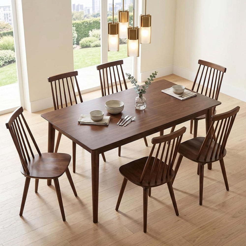DUHOME Walnut Windsor Wooden Dining Chairs Set of 6