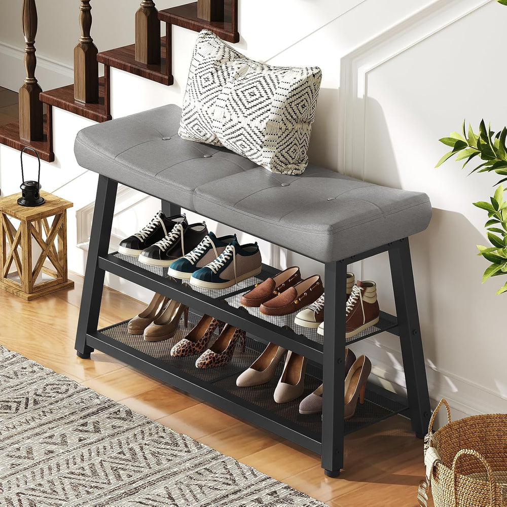 YATINEY Shoe Bench, 3-Tier Shoe Rack, Entryway Bench with Storage and Cushion...