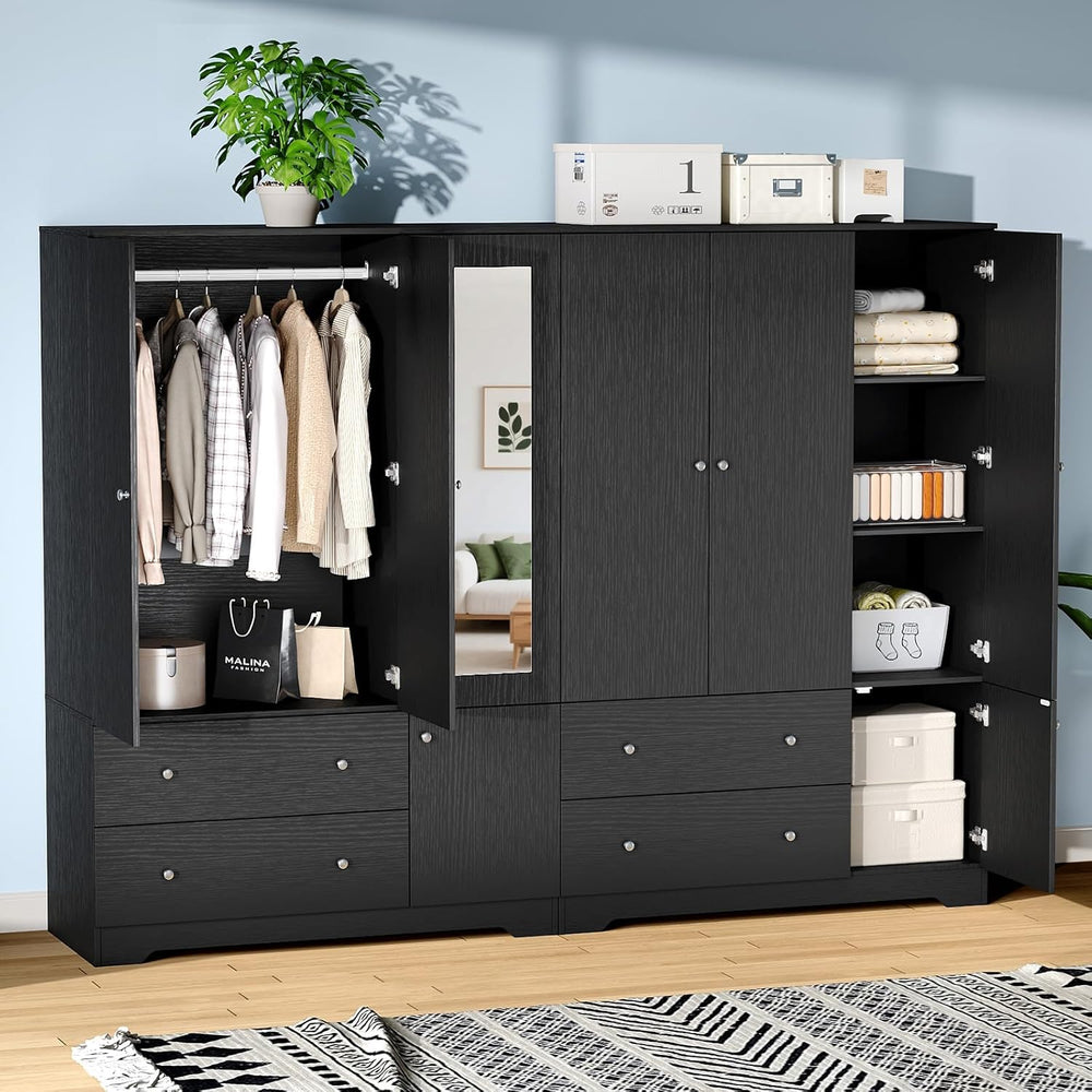 VINGLI Armoire Wardrobe Closet with Doors and Mirror,47" W Wardrobe Cabi...