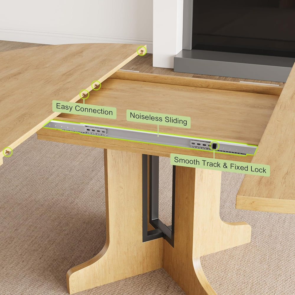 Feonase 59" Round Extendable Dining Room Table for 6, Modern Oval Kitche...