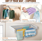 32” Foldable Clothes Drying Rack Wall Mounted - Laundry Drying Rack Collapsible with 4 Steel Poles - Wall Mounted Laundry Room Organization and Storage for Kitchen, Bathroom, Indoor-Outdoor Use