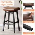 Raynesys 29 Inche Bonded Leather Counter Height Bar Stools Set of 2 Curved | Barstools with Curved Bonded Leather Seats & Heavy Duty Metal Legs for Kitchen Counter, Easy Assembly, Brown/Black