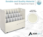 AdirOffice Adir Blue Print Storage Organizer - Mobile Roll File Cart, Construction Plan Holders, Blueprint Cabinet with Wheels, Roll Files Storage for Office and Home (21 Slots, White)