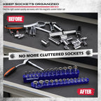 2-Piece 1/4"-Drive SAE Magnetic Socket Organizer Set (Holds 26 Sockets) - Detachable Tool Tray with 5mm Magnetic Base, Screw-Fixed Design & Heavy-Duty Modular Storage for Garage/Home Workshop