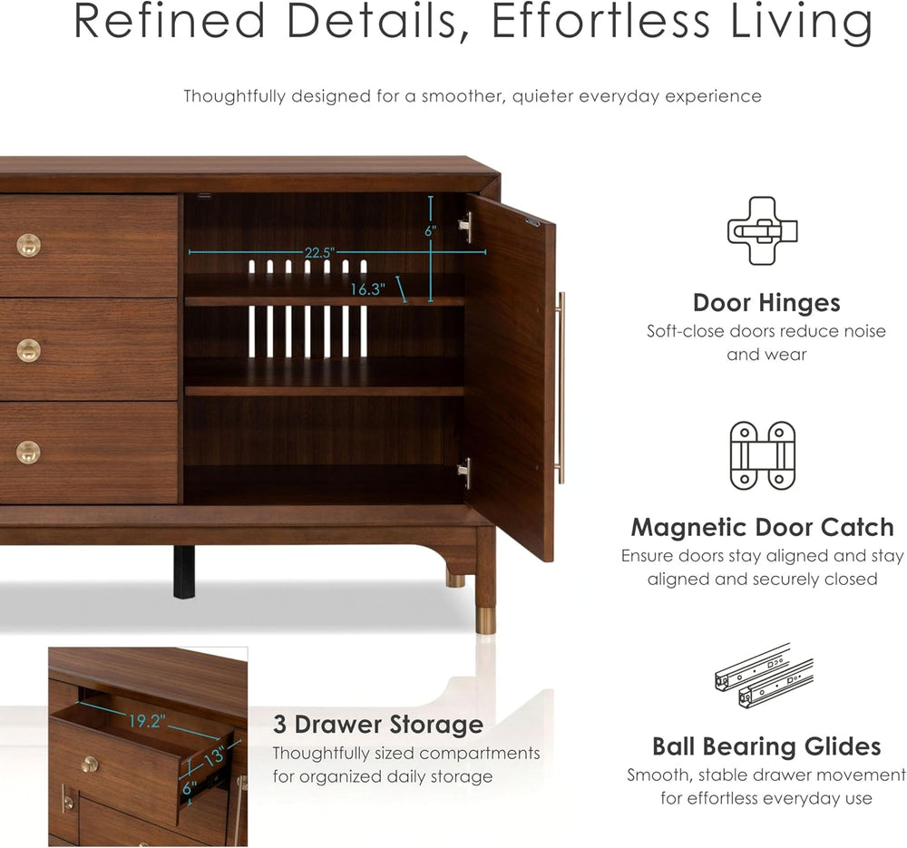 Furniture of America Forma Mid-Century Modern 69-inch Solid Wood Sideboard Bu...
