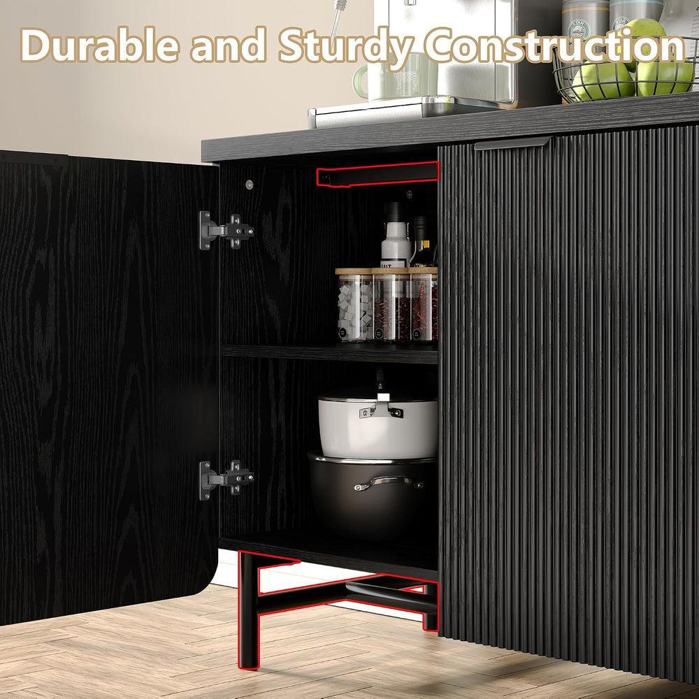 Furniouse 66.2''W Large Fluted Buffet Cabinet with 4 Doors & Shel...