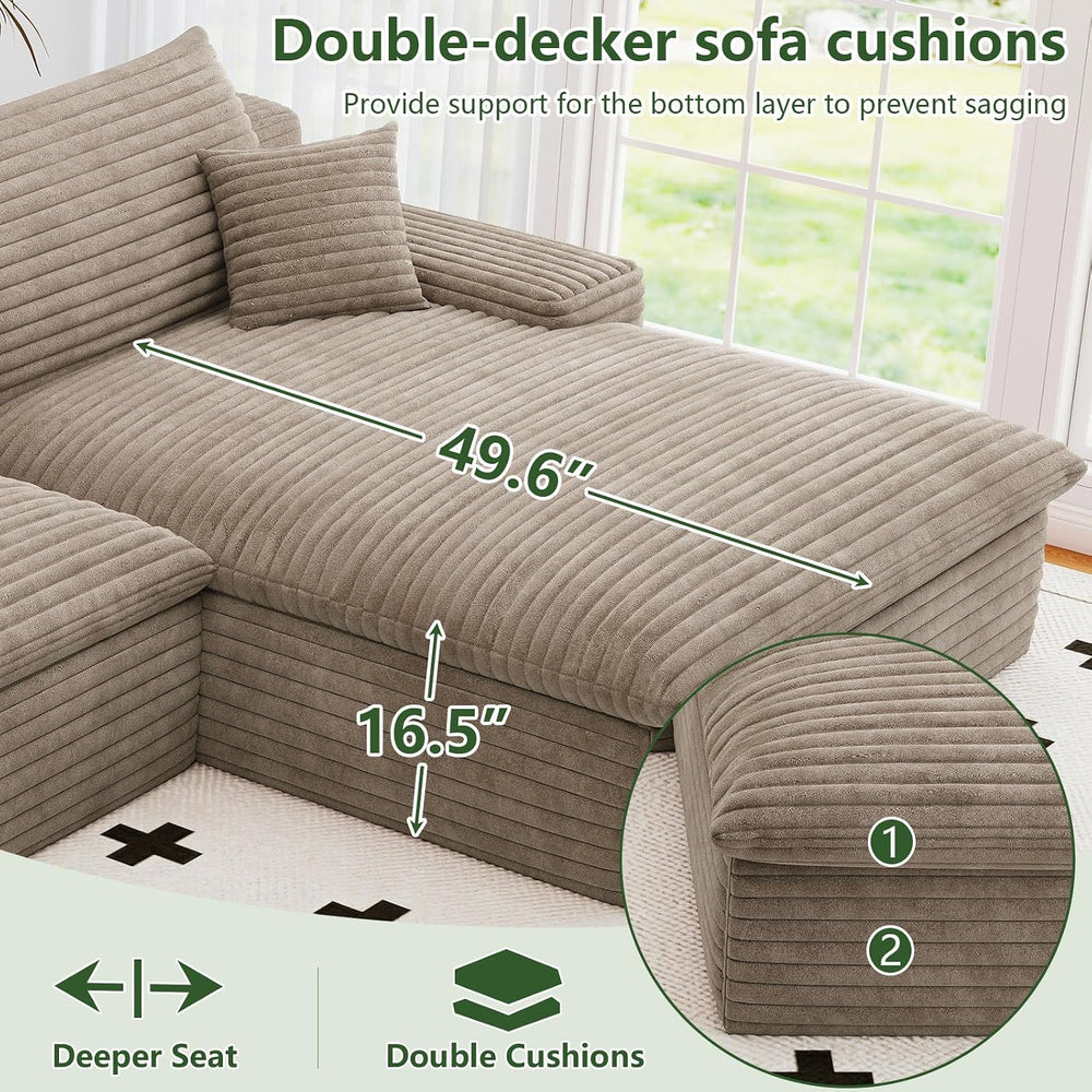 107" Cloud Couch Modular Sectional Sofa for Living Room, U-Shape Couch w...