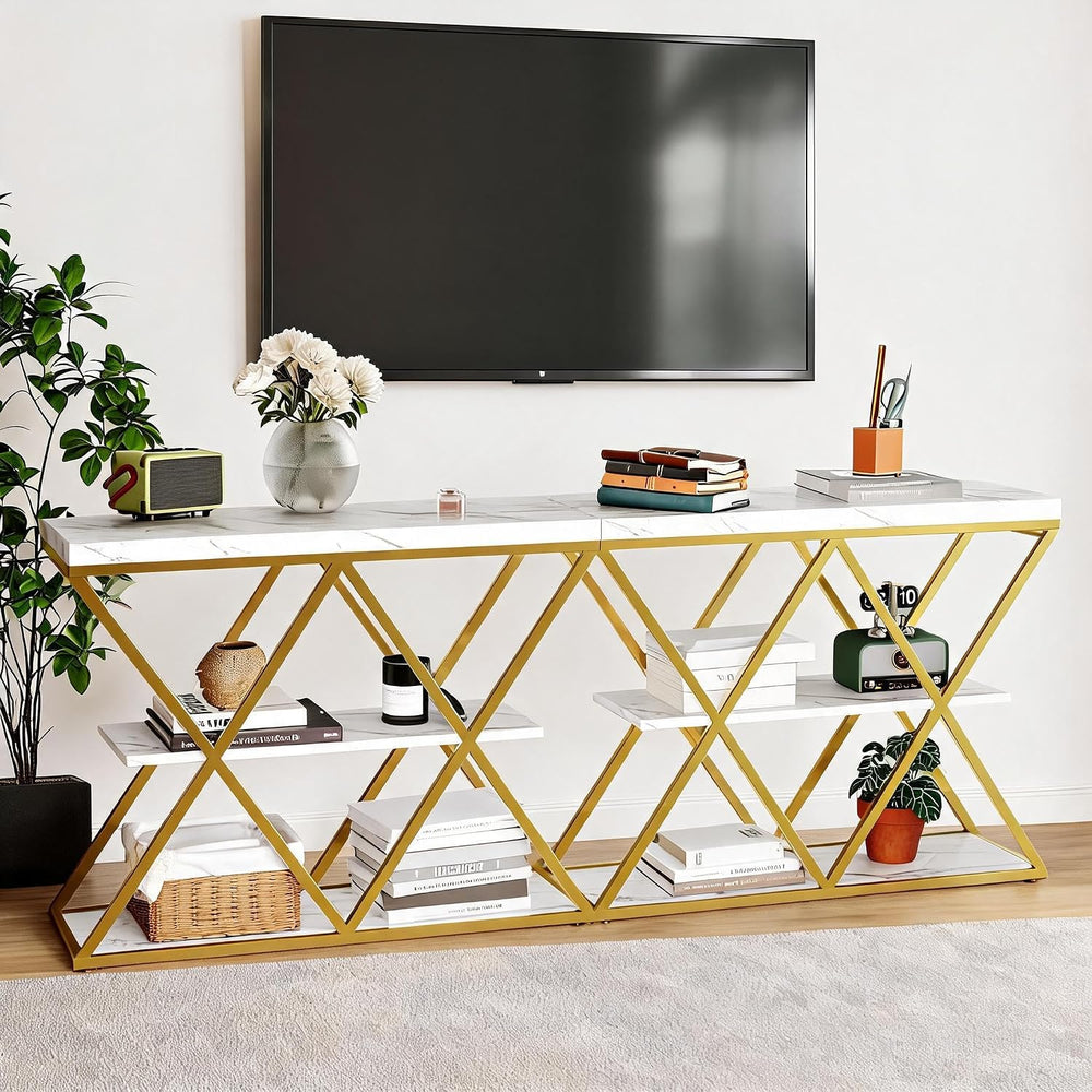 Garvee 3 Tier Console Table with Open Wood Shelves,39" Industrial Entryw...