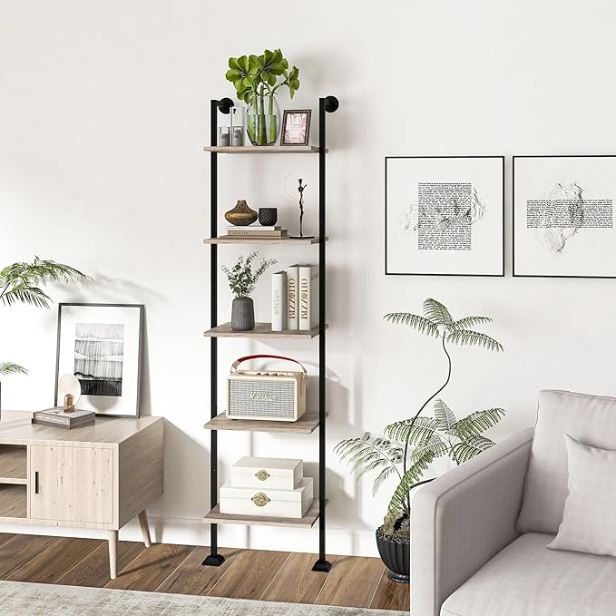 Axeman 5-Tier Ladder Shelf, Tall Narrow Bookcase for Small Spaces, Book Stora...