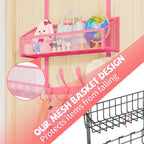 Over The Door Hooks Organizer, Coat Rack Over The Door Storage Hanger Towel Rack, Back of Storage Organizer for Bathroom,Bedroom,Kitchen,Office(Pink 2-Tier)