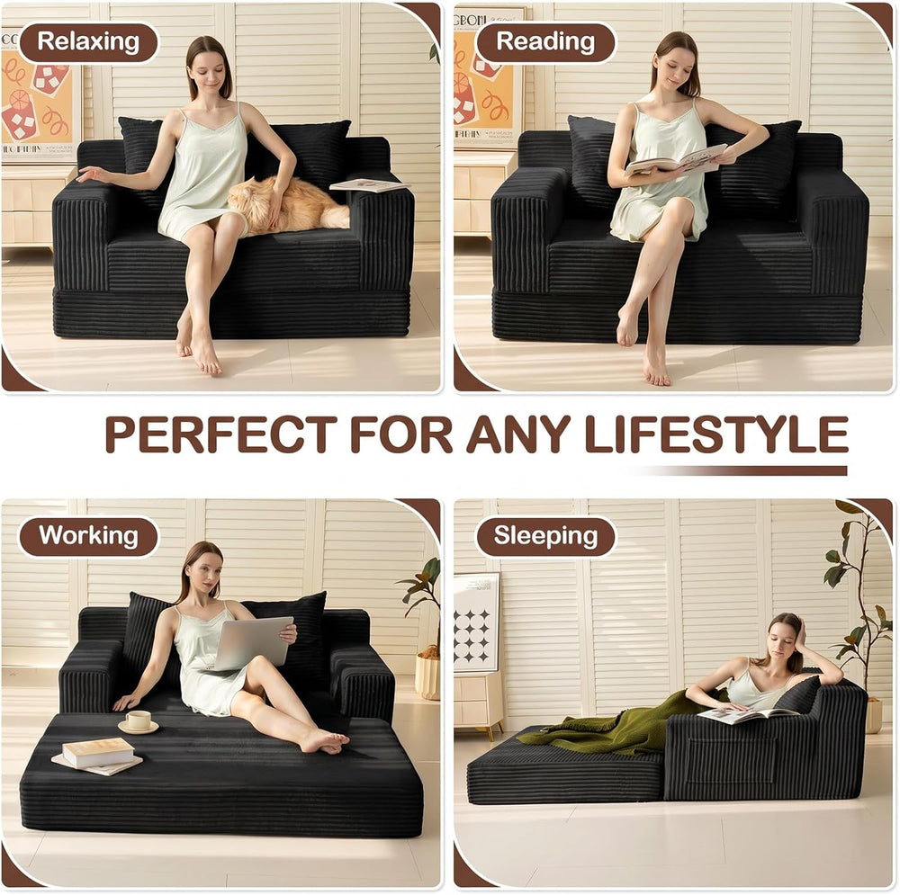 Loveseat Couch Folding Sofa Bed, Foldable Floor Futon Sleeper Couch Bed - Con...