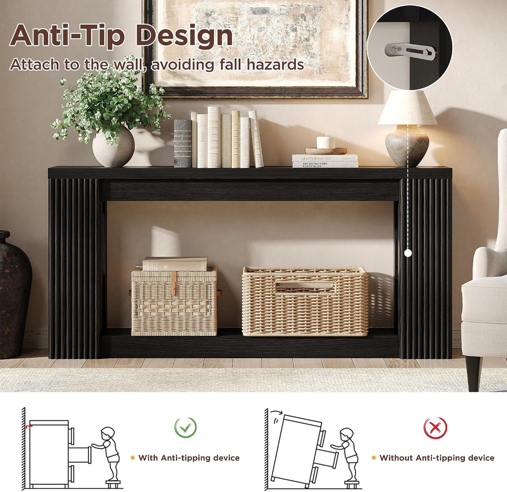 Maupvit Fluted Wooden Console Table with 2 Storage, 71 Inches Rectangular Ent...