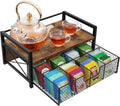 Tea Bag Organizer with Drawer, Tea Caddy for Countertop, Rustic | Wooden Tea Station Organizer with Drawer, Teabag Holder, Tea Organizers and Storage for Tea Bags, Sugar Packets, Accessories
