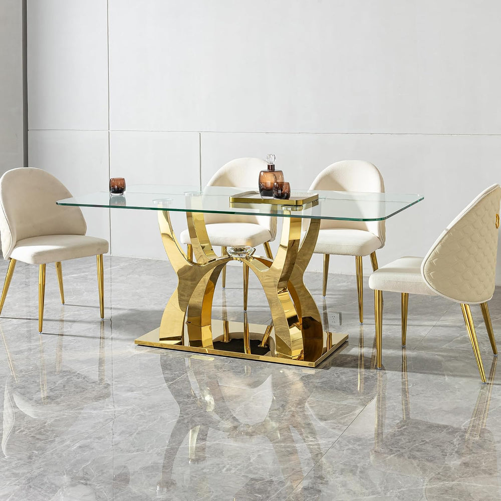 68.9" Rectangle Glass Dining Table for 6 People, Modern Luxury Kitchen T...