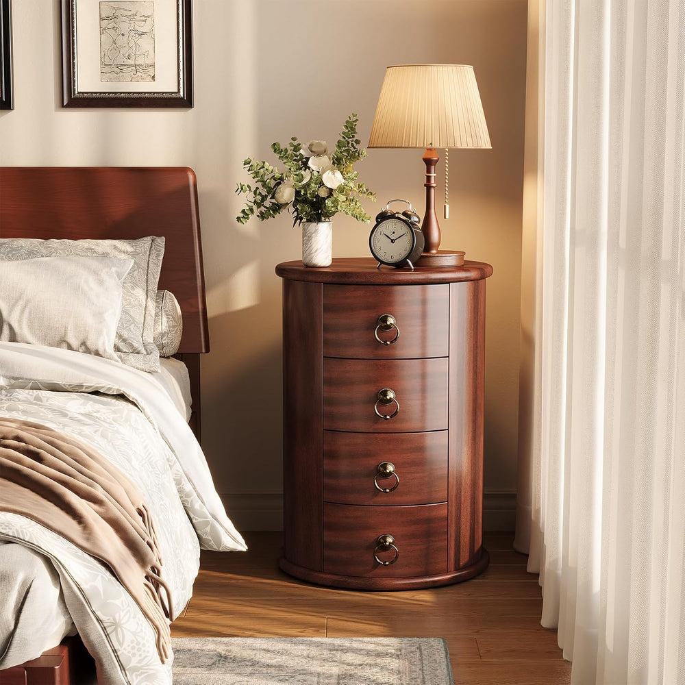 LITTLE TREE Night Stand Set of 2, Small Solid Wood Side Table with 4 Drawers,...